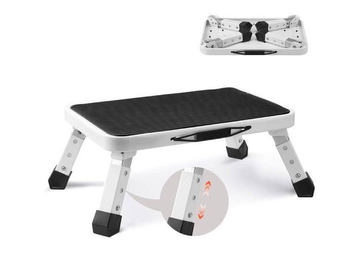 Marchepied Pliant 1 Marche Acier 3 Hauteurs Réglables Charge 150 kg Antidérapant Portable Salle de Bain Bureau Camping-Car