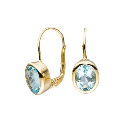 Paar Ohrhänger JOBO "Ohrringe mit Blautopas", gold (gelbgold 333), Ohrringe, Damen, Gelbgold 333, oval 333 Gold mit Blautopas