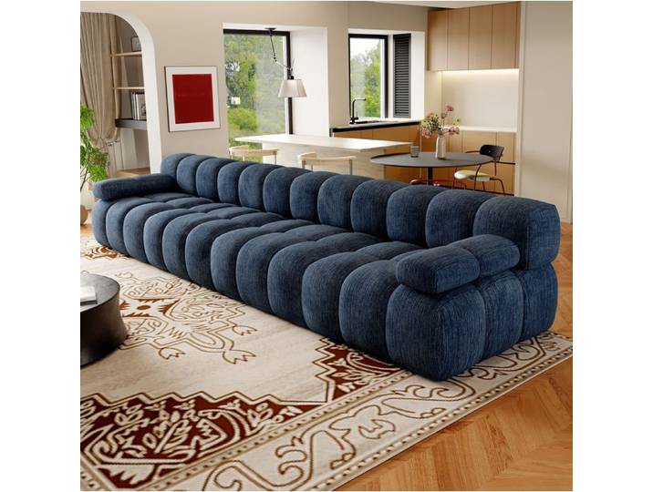 Canapé droit compressé 4 places EVRYAE 400 cm sans montage tissu chenille bleu