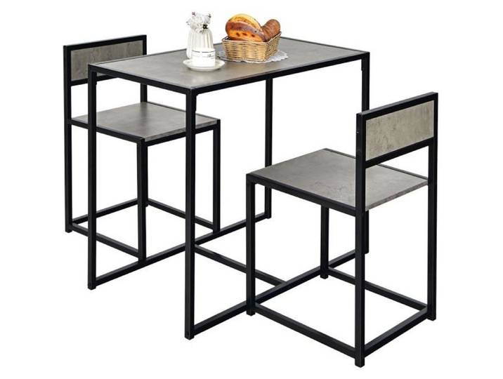 COSTWAY Ensemble Table à Manger 1 Table et 2 Chaises Encastrable Style Industriel Moderne pour Salle à Manger Bistro Gris