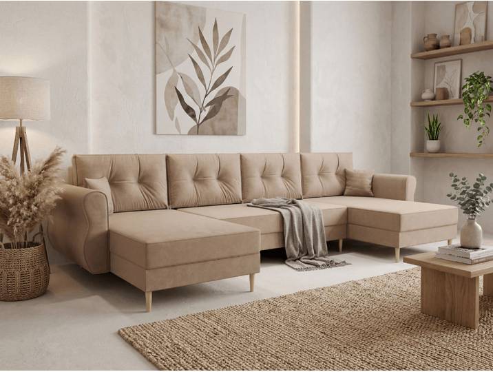 AKTION Ausziehbare Eckgarnitur in U-Form SILVIANO 300x140 cm, beige + 2 Kissen GRATIS II. Wahl