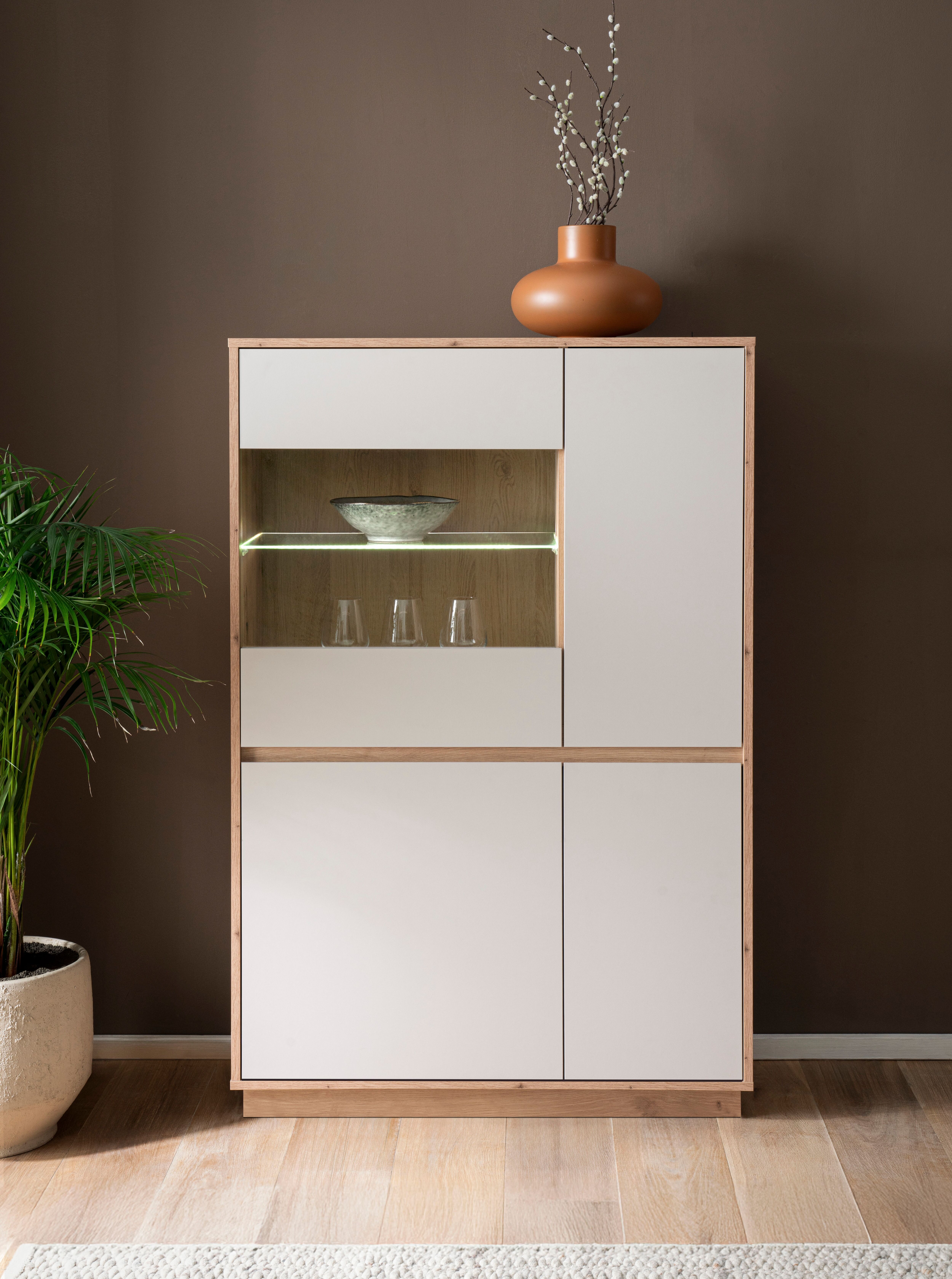 Vitrine HOME AFFAIRE "Sonora, moderne Glasvitrine, Stauraumelement, Schrank", weiss (kaschmir, eiche artisan), B:75cm H:144cm T:40cm, FSC-zertifizierter Holzwerkstoff, Schränke, Vitrine, filigrane Rahmenoptik, ausreichend Stauraum, vielseitig einsetzbar k