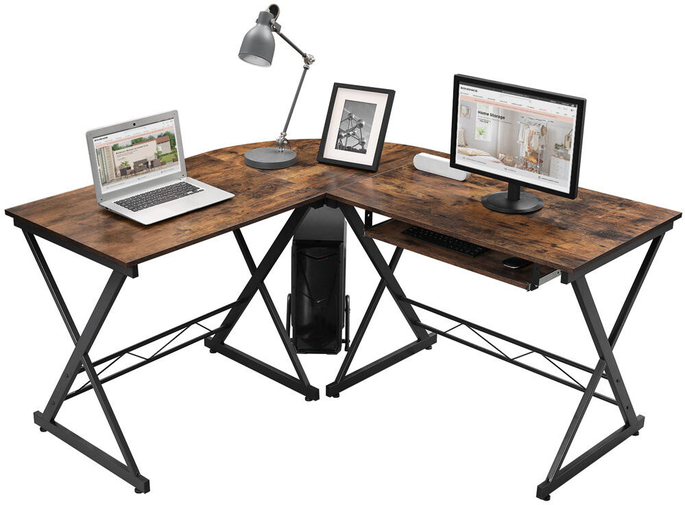 Inbox Zero Corner Desk, L-Shaped Computer Desk, For Study And Games, Space Saving, Easy Assembly, 138 X 150 X 75 Cm Brown/Black 76cm H X 150cm W X 138cm D