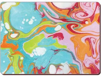 CounterArt Hardboard Placemat, Teal/Pink Marble, Set of 2