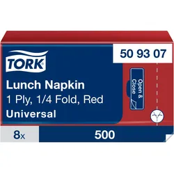 Tork Lunchserviette Rot, 1/4‐Falz, 1‐lagig, 32 cm × 32 cm, 8 × 500 Servietten, 5...