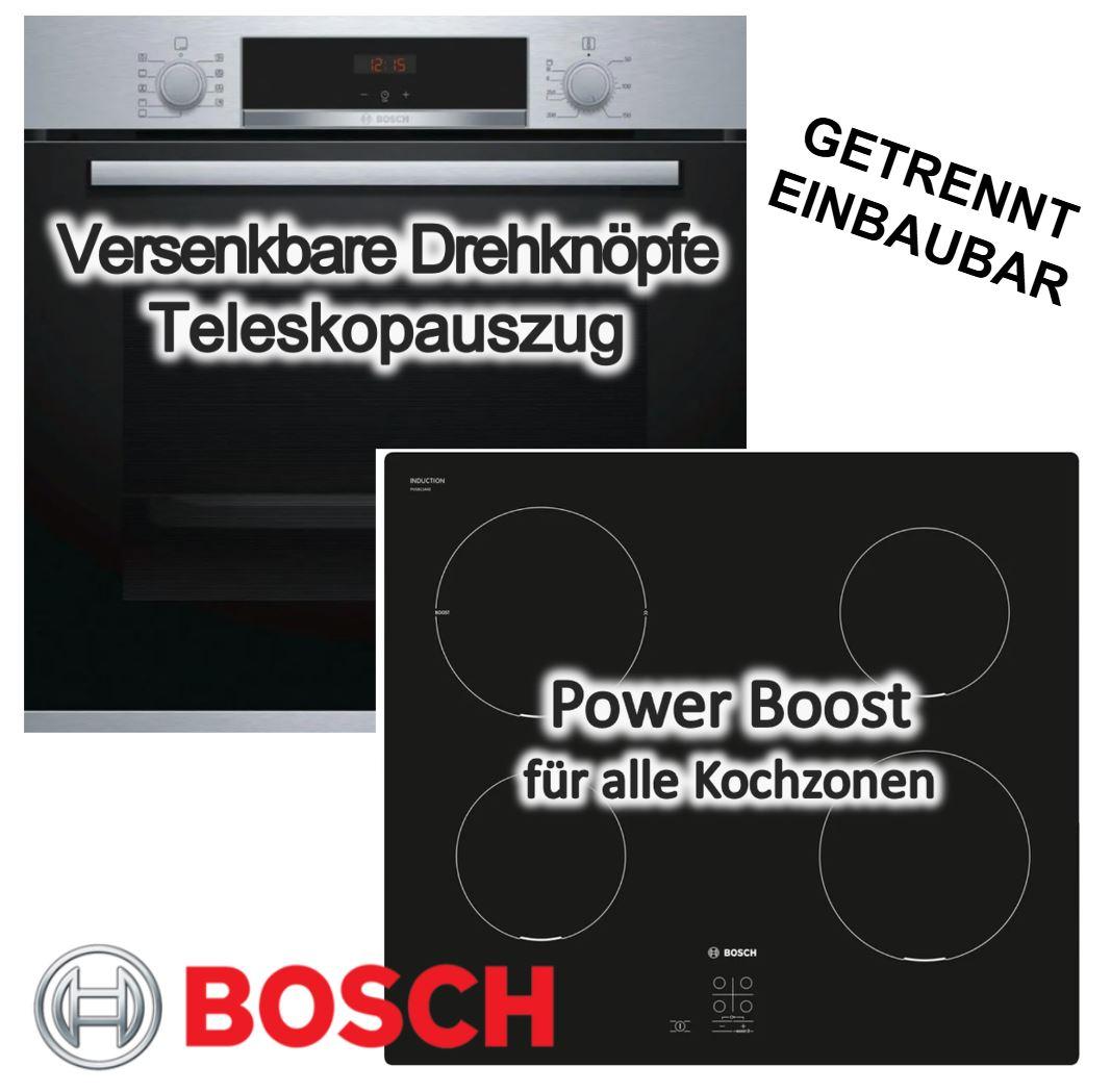 Herdset BOSCH Backofen EcoClean Auszug + Induktionskochfeld Booster autark 60cm