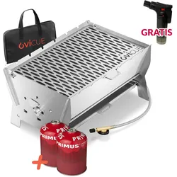 Ovicue L Kompaktgrill Set - Mobiler Gasgrill mit 3,5 kW Leistung und 2 450g PRIM...