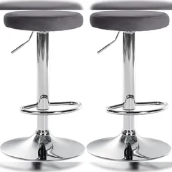 CLP 2er Set Barhocker Ponte Samt dunkelgrau/Metall in Chromoptik