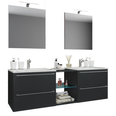 Waschtisch VCM "3-tlg. Doppel Waschplatz Waschtisch Badinos XXL", schwarz, B:157cm T:46cm, Waschtische, Waschtisch