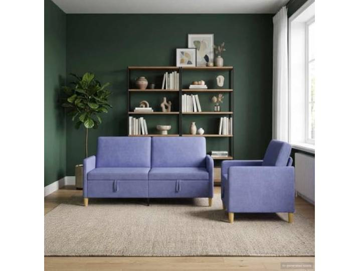 KTHLBRH Sofa-Set mit Stauraum, 2 Stück, Jeansblau, Polyester Sitzerhöhung, Metallgestell, abnehmbare Kissen, für Wohnzimmer und Gästebereich