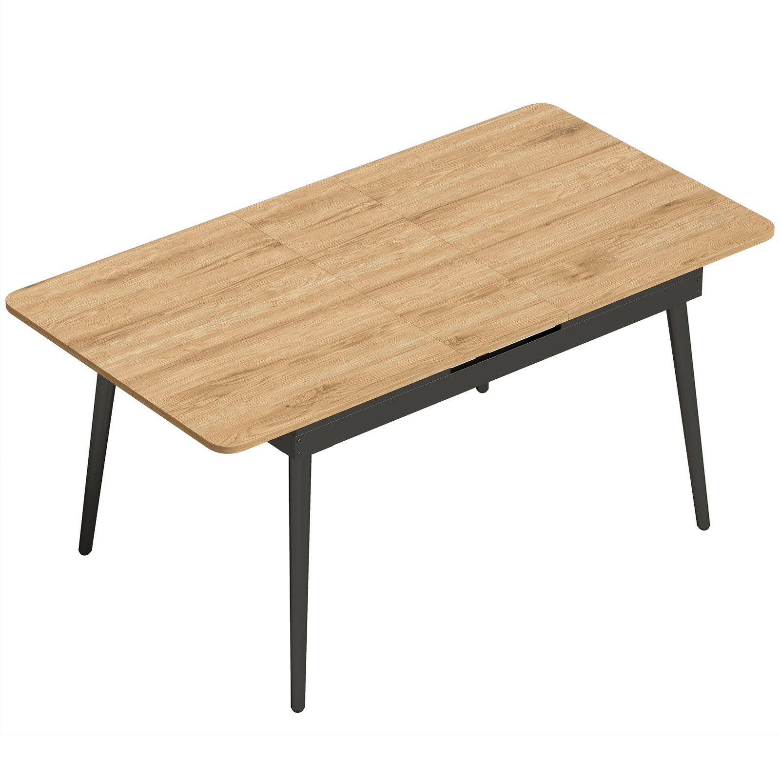 HOMCOM Uitschuifbare Eettafel met Afgeronde Hoeken, Eiken
