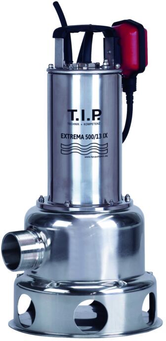 T.I.P. Schmutzwasser Baupumpe - Edelstahl, 30.000 l/h,  13 m Förderhöhe, 1.800 W, Waschlauge, bis 95°C, Extrema 500/13 IX 30171