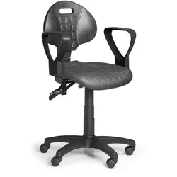 Arbeitsstuhl aus PU-Schaum mit Armlehnen, Asynchronmechanik, für weiche Böden
