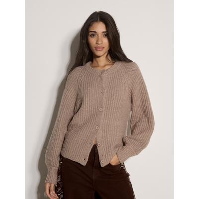 Cardigan APRICOT "Ripp-Cardigan", Damen, Gr. S (36), braun (mocha), Strick, Obermaterial: 55% Baumwolle CO. 34% Polyacryl PAN. 10% Polyester PES. 1% Elasthan EL., uni, Modisch, Ärmelbündchen, Strickjacken, mit Ballonärmeln