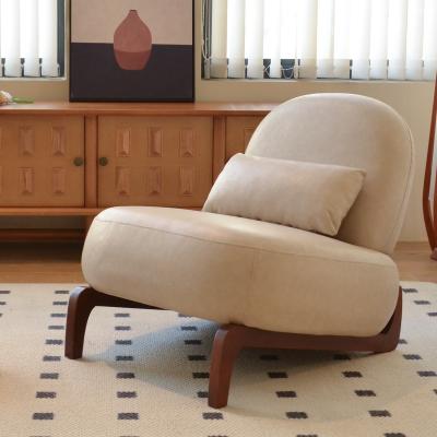 Loedds Faux Leather Accent Chair with Wood Legs, Comfy Armless Chair for Bedroom & Living Room