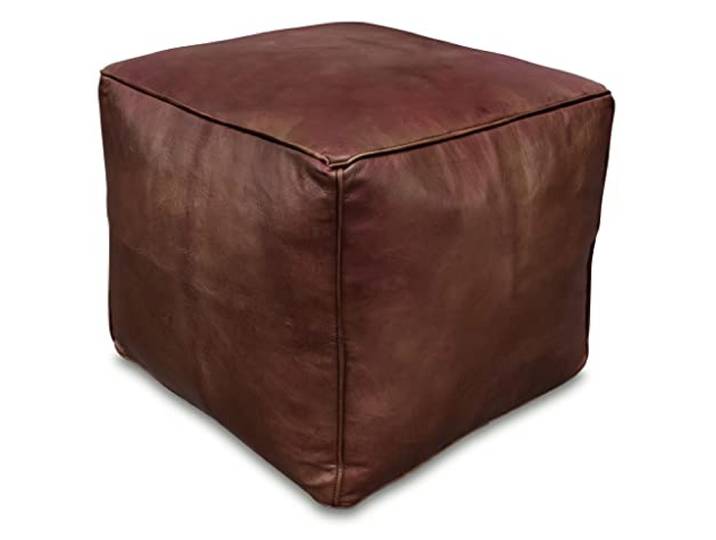 See the Good Quadratischer Leder Pouf - Handgefertigt - gefüllt geliefert - Ottoman, Sitzsack, Fußhocker (Braun)