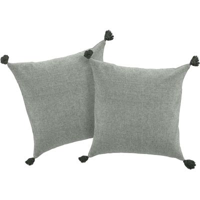 Dekokissen "Jada", grau (dunkelgrün, unifarben), B:50cm L:50cm, Baumwolle, LEGER HOME BY LENA GERCKE, Dekokissen_Sitzkissen_Kissenhüllen, Kissenhülle ohne Füllung,Reißverschluß, 2er Set, modern, 50x50, Quaste