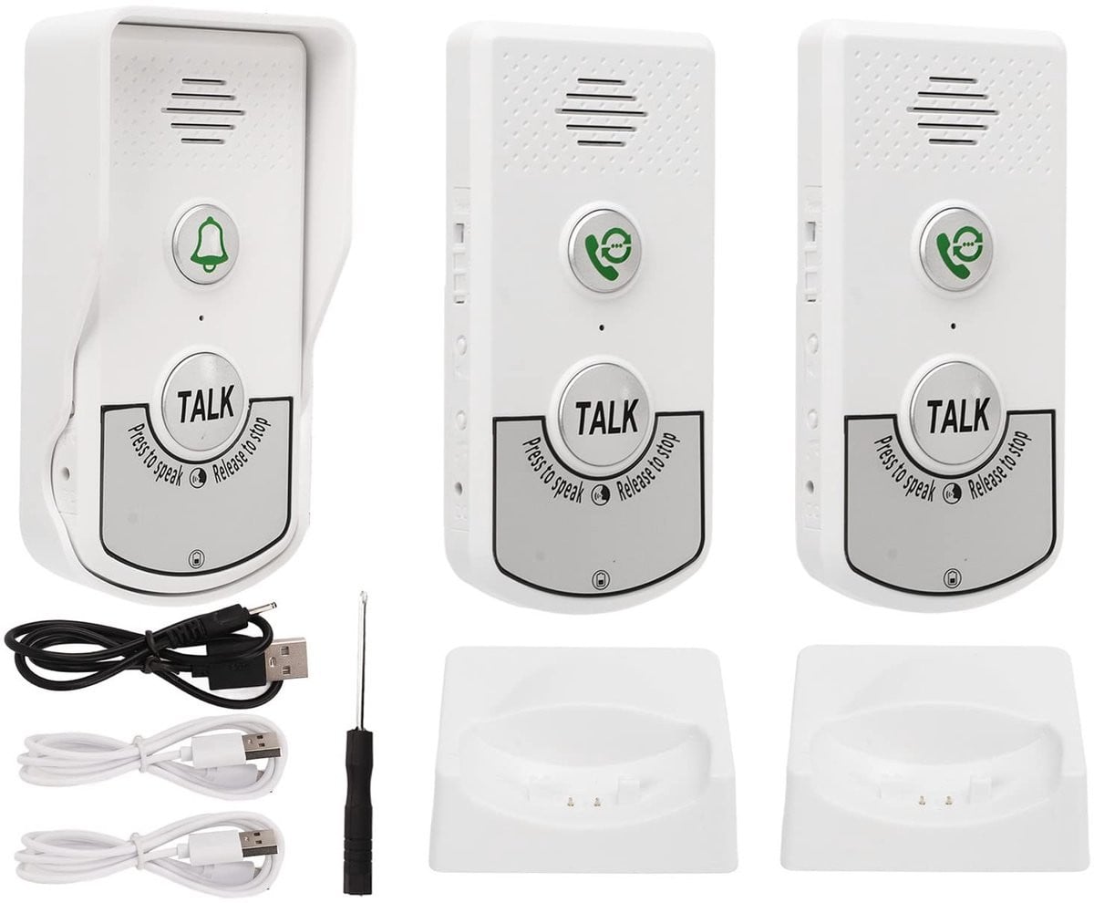 Draadloze intercom deurbel met 1000m bereik, waterdicht en oplaadbaar, wit