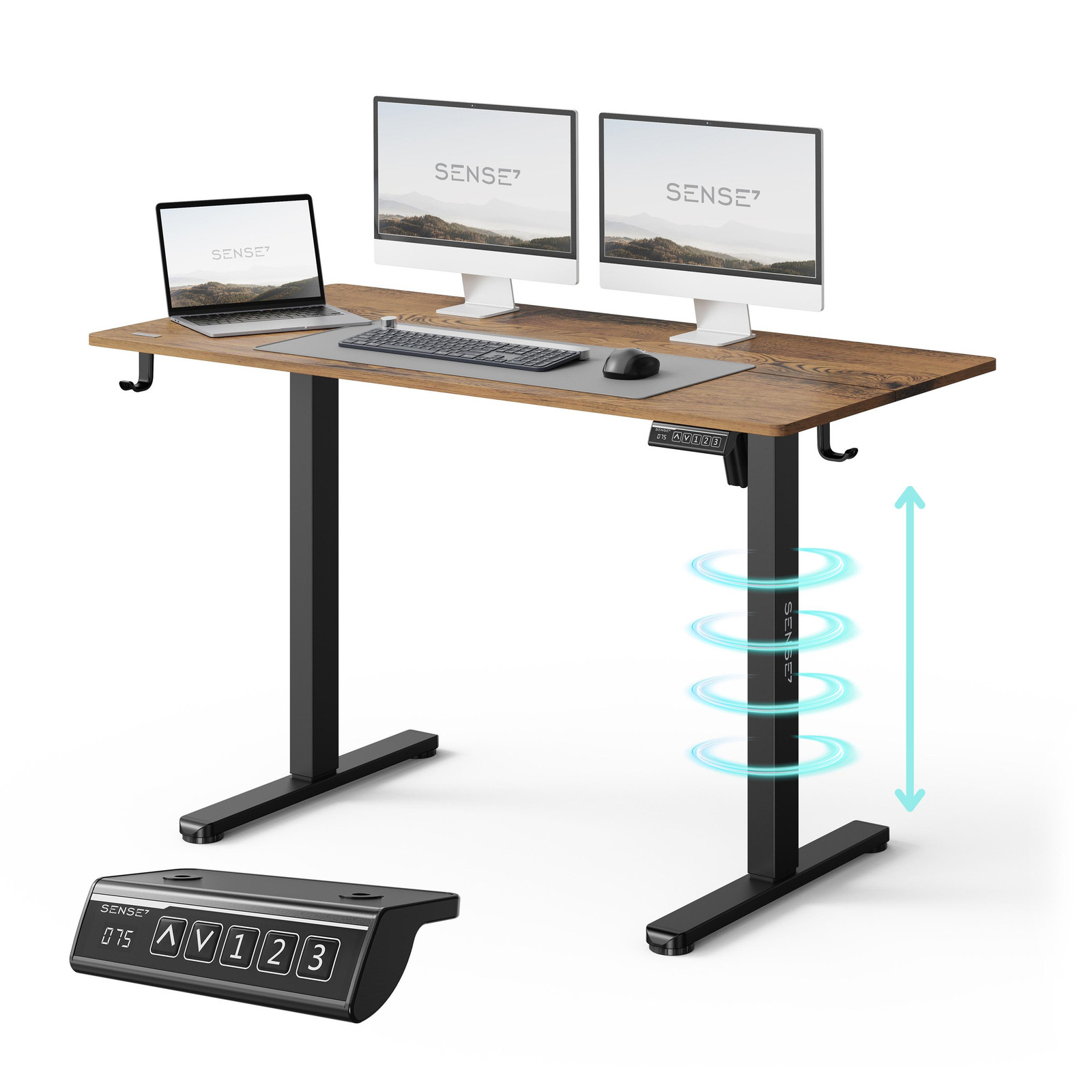 SENSE7 NOJO LIGHT Elektrisch verstelbaar bureau, donkerbruin/zwart, B: 120 cm, D: 60 cm