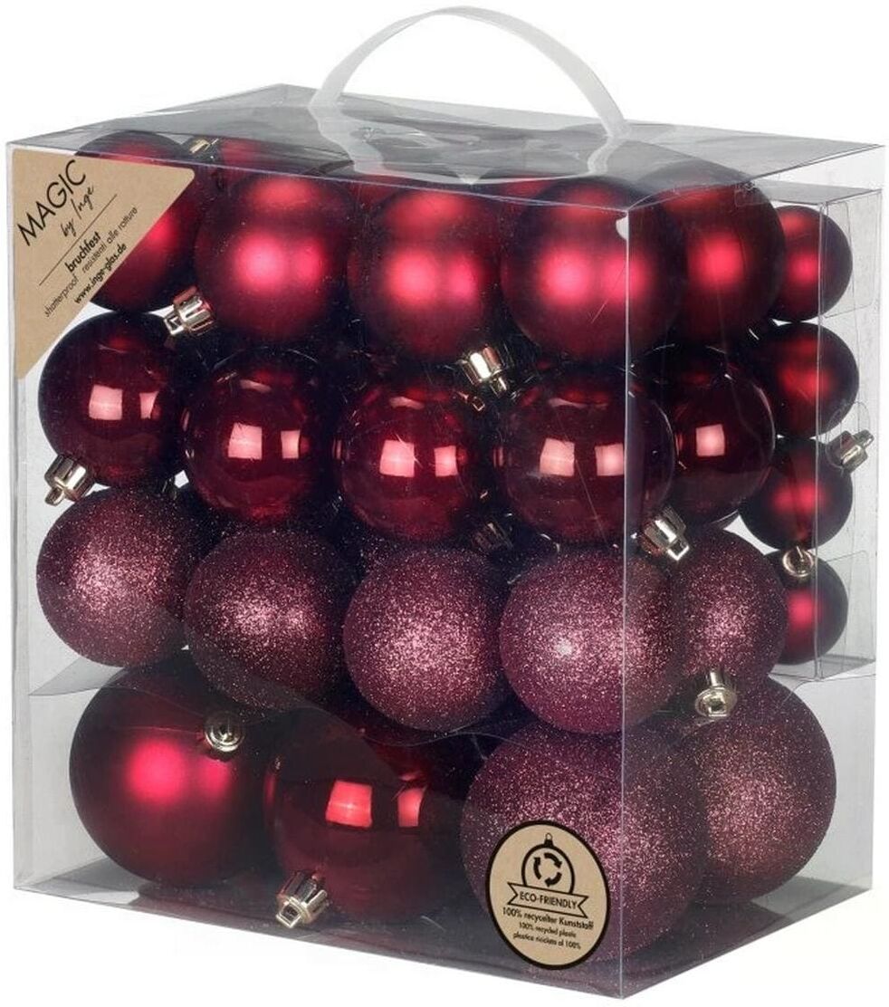 Weihnachtsbaumkugel "54 Stück", rot (bordeaux), Kunststoff, Weihnachtsbaumkugeln, Weihnachtsbaumkugel bordeaux Einheitsgröße