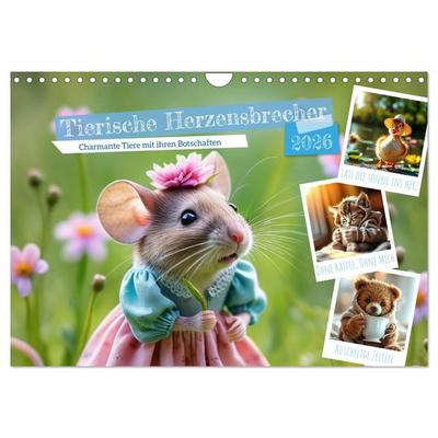 Tierische Herzensbrecher - Charmante Tiere mit ihren Botschaften (Wandkalender 2026 DIN A4 quer), CALVENDO Monatskalender