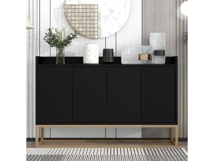 Buffet salon buffet bas et étagère réglable Moderne - Noir - 4 portes