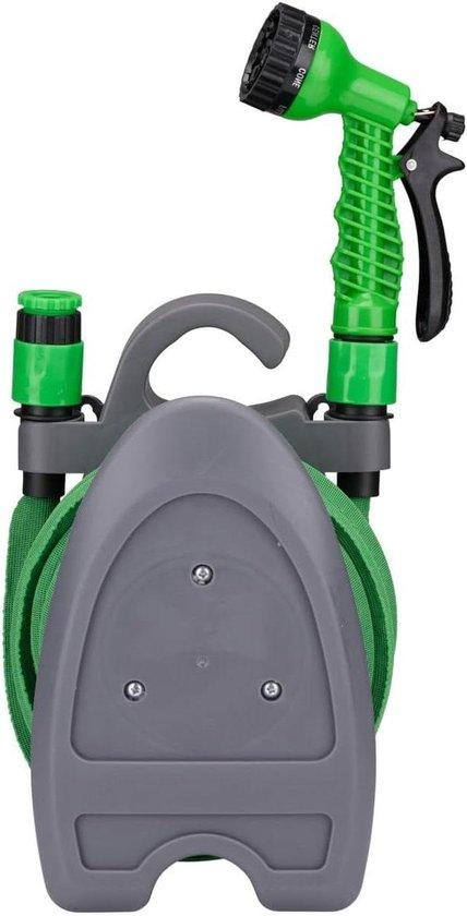 Flexibele plastic tuinslang met wandbeugel, 10 meter, groen/grijs