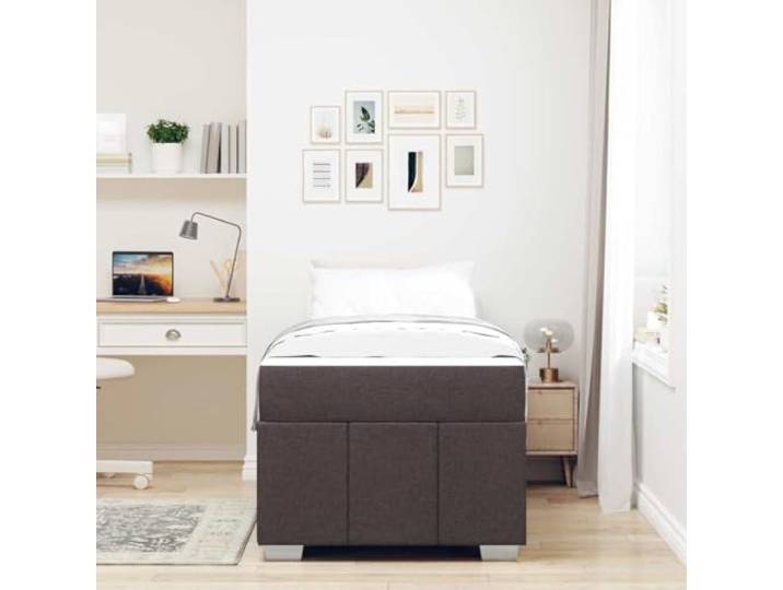 KTHLBRH Bettgestell Dunkelbraun 120 x 190 cm Stoff Mit Matratze, Lattenrost aus Holz, Unterstützung 280 kg, einfache Montage
