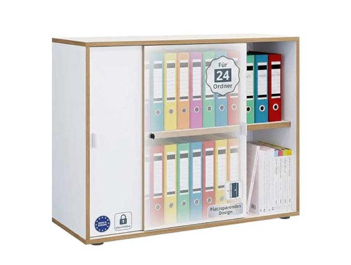 VCM Büroschrank Weiß 100x37x74 cm 2 Türen 2 Fächer für Homeoffice Büromöbel Ordnung für Akten und Ordner - praktisch fürs Homeoffice und Büro - für Angestellte und Selbstständige, Holzwerkstoff