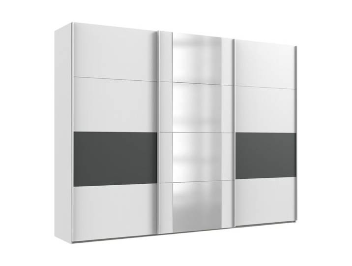 Wimex Barmbek Schwebetürenschrank 3-türig mit Spiegel - Dekor weiß, Dekor graphit, Spiegelglas - 313 - 236 Modern, Zeitlos