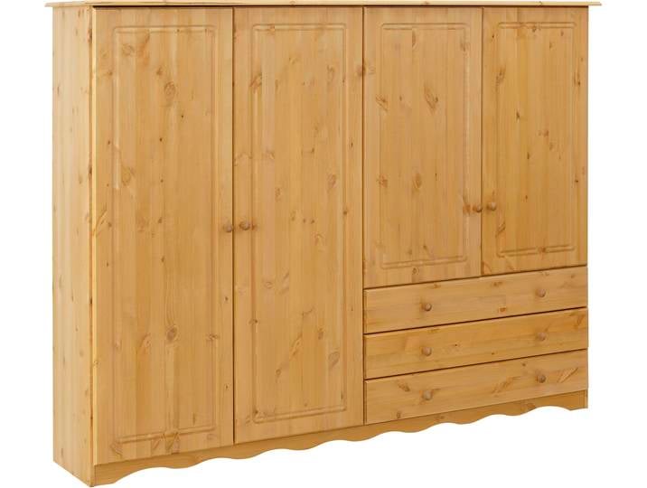 Wäscheschrank HOME AFFAIRE Minik , beige (natur gebeizt, gewachst), B:184cm H:140cm T:35cm, Massivholz, Schränke, mit geschwungenem Fußsockel, in drei verschiedenen Farbvarianten