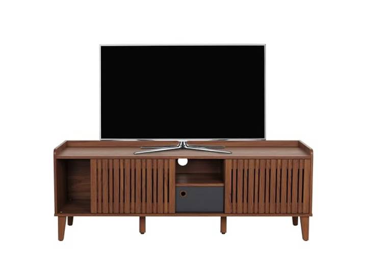 Mendler TV-Rack HWC-M48 56x150x40cm - Walnuss-Optik, Schublade dunkelgrau Lowboard, TV-Schrank, Schiebetür