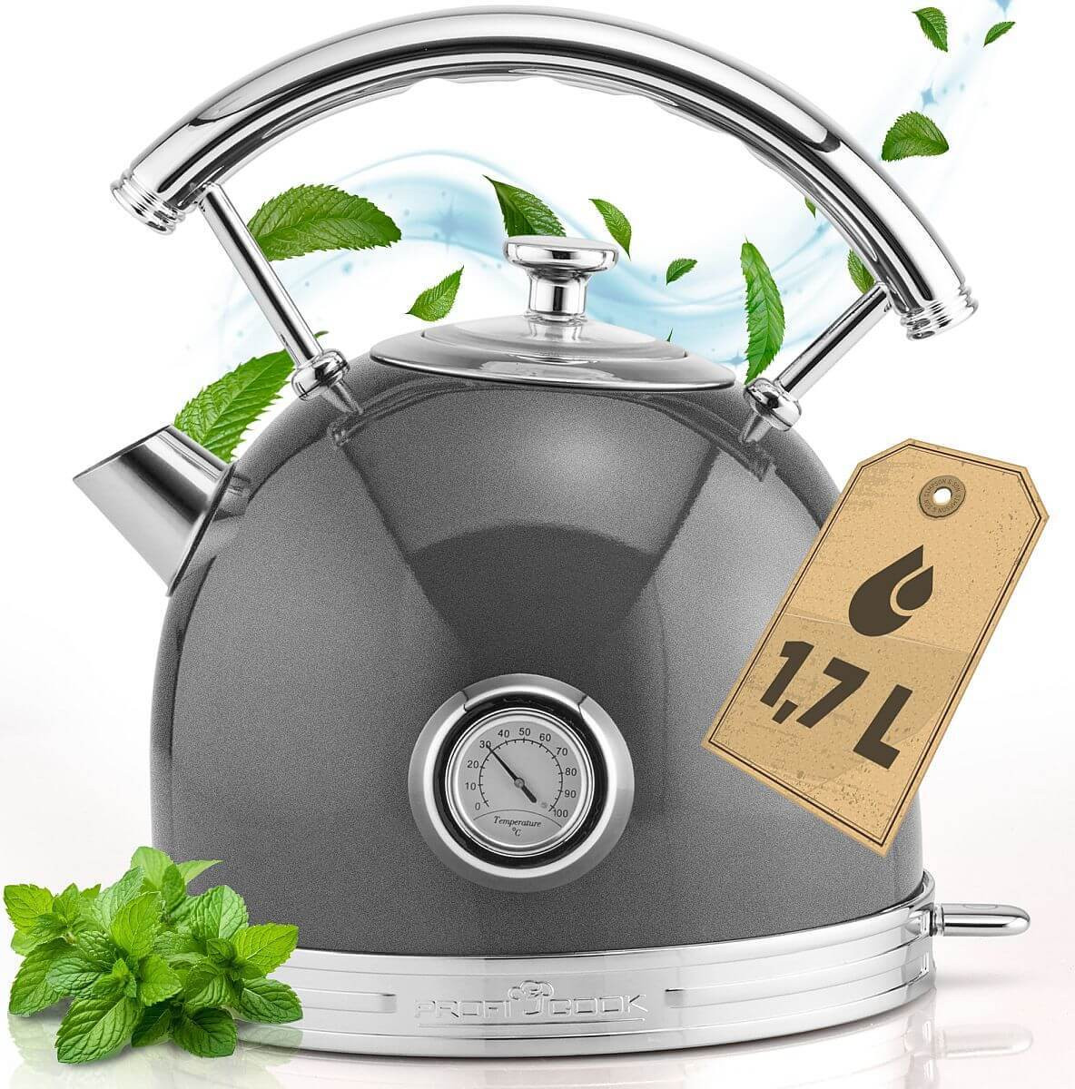 Proficook Waterkoker PC-WKS 1192, Antraciet/Roestvrij staal