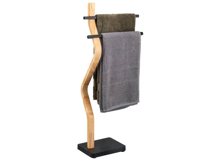 eluno Stand-Handtuchhalter, schwarz, Schwarz, Holz, 37x85.5x18 cm, Badezimmer, Badezimmerausstattung, Handtuchhalter