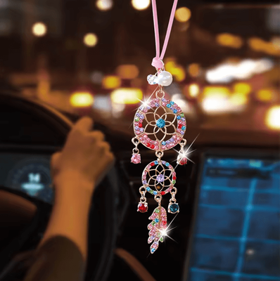 Inspire Curations Crystal Flower Dreamcatcher Car Mirror Pendant colored