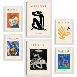POSTER Set Mit 6 Von Picasso Und Matisse Abstrakte Gemälde Drucke Des Fauvismus Und Surrealismus Für Innenarchitektur A3 & A4 Weißer Rahmen