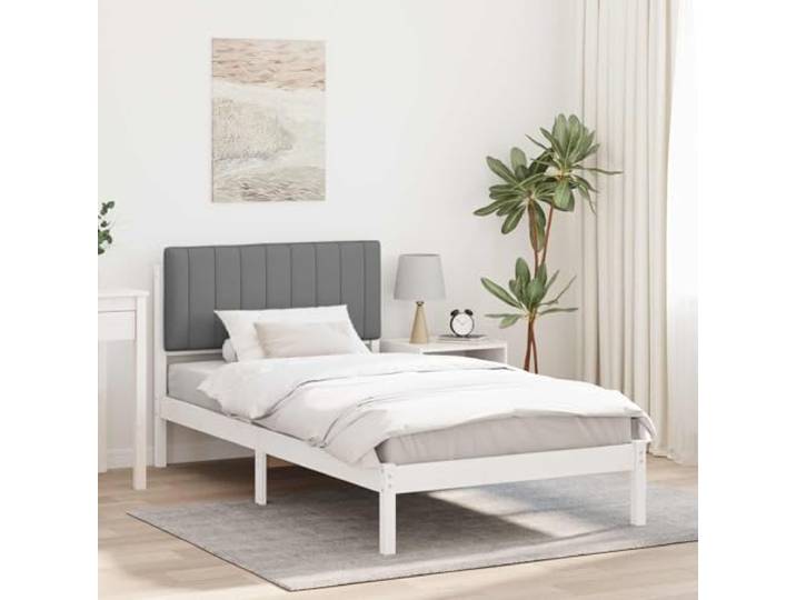 YNGBHFNOP Massivkiefer Leinen Optik Kopfstütze 100 x 200 cm Hellgrau Bettgestell mit gepolstertem Kopfteil Hellgrau 100x200 cm Massivholz Kiefer Lattenrost ohne Boxspring Waschbarer Bezug