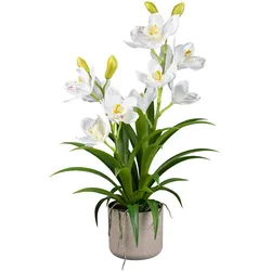 CREATIV green künstliche Pflanze Cymbidie im grauen Melaminetopf, 58 cm, weiß