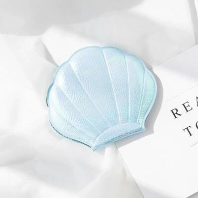 Uplift Essentials Iridescent Shell Shaped Compact Mirror Dual Sided 2X Magnifying Travel Tool b blue