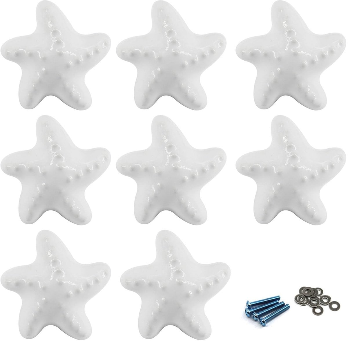 Dailygoods Witte Keramische Deurknoppen Zeester Vorm - Trekhandvat voor Kinderkamer Kast en Garderobe
