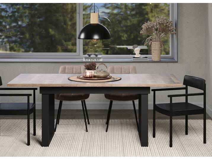 Esstisch Universal , ausziehbar , 160 (200) x 90 , Eiche Tabak / Schwarz