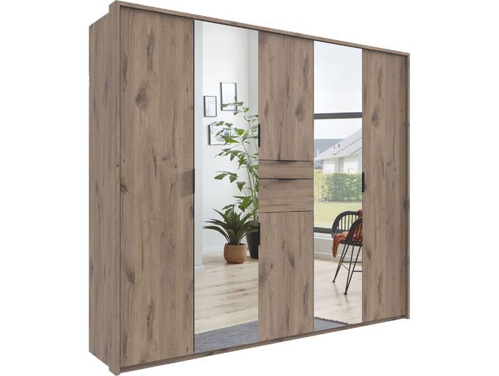 Drehtürenschrank, Spanplatte, Beige (Viking Oak), 225×208×58 cm, Mit Spiegel & Innenausstattung, Wimex