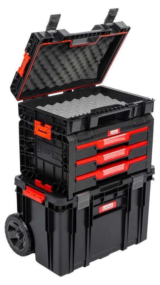 Werkzeugwagen Schwarz/Rot - 38 Liter Fassungsvermögen - Kunststoffmaterial - Mobiler Werkzeugwagen