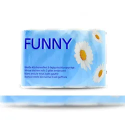 Funny Küchenrolle, 3-lagig, Zellstoff, hochweiss, saugstark & weich, 48 Rollen (12x4 Rollen)