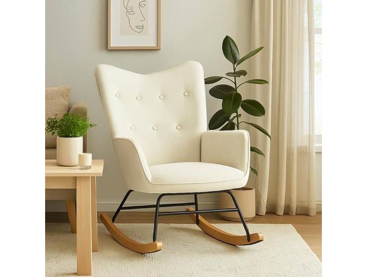 URBAN MEUBLE - Fauteuil - Style Scandinave - velours beige - pieds hêtre et métal