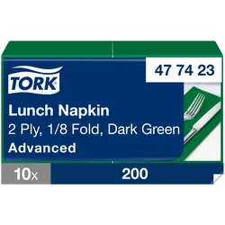 Tork Lunchserviette Dunkelgrün, 1/8-Falz, 2-lagig, 33 cm × 33 cm, 10 × 200 Servi...