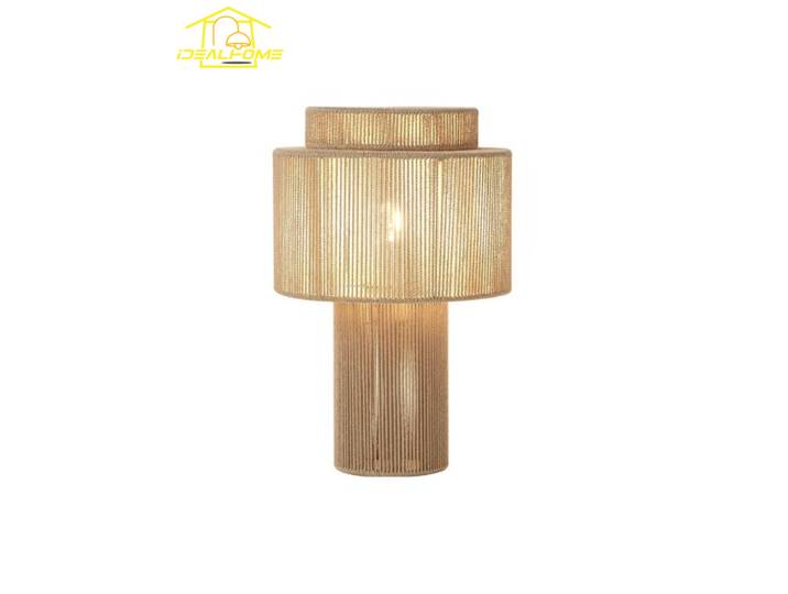 Lampe de table LED en rotin tressé et corde de chanvre, style Wabi-sabi japonais, design médiéval, luminaire décoratif pour bureau, chambre, maison d'hôtes, hôtel, chevet