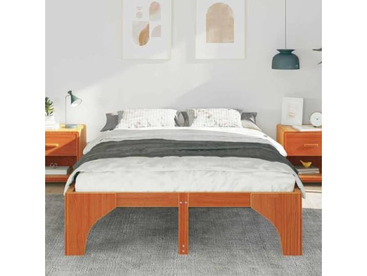 KTHLBRH Bett Kiefer massiv 150 x 200 cm braun Lattenrost, modernes Design, einfache Wartung, Traglast 200 kg
