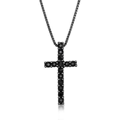 Lange Kette KUZZOI "Halskette Kreuz Kristalle Religion 925 Silber" Gr. 60, schwarz, Halsketten, Herren, 60, ohne Stein, Silber 925 (Sterlingsilber)