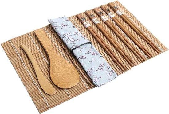 Houten sushi-serviesset van bamboe in het bruin
